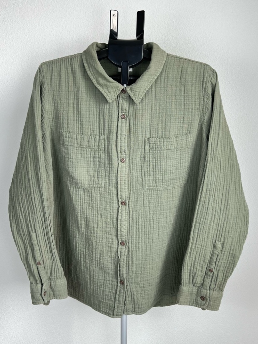 L.L. Bean Quilted Button-Down Shirt Jacket in Light Sage
